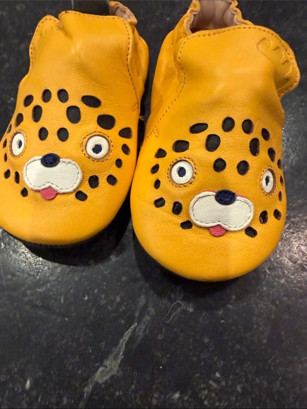 Easy Peasy Soft Yellow Leopard Face Baby Walker Shoes. With canvas bag